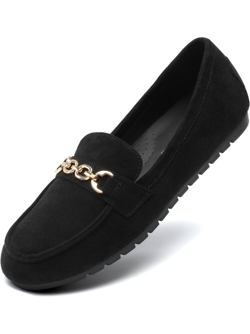 Womens Black-suede Round Toe Flexible Pull-On Business Casual Dress Loafers Shoe